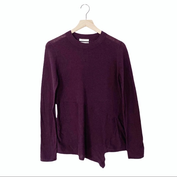 Artizia Babaton Plum Wool Linen Blend Tie Knot Front Asymmetrical Knit Sweater - Picture 4 of 8